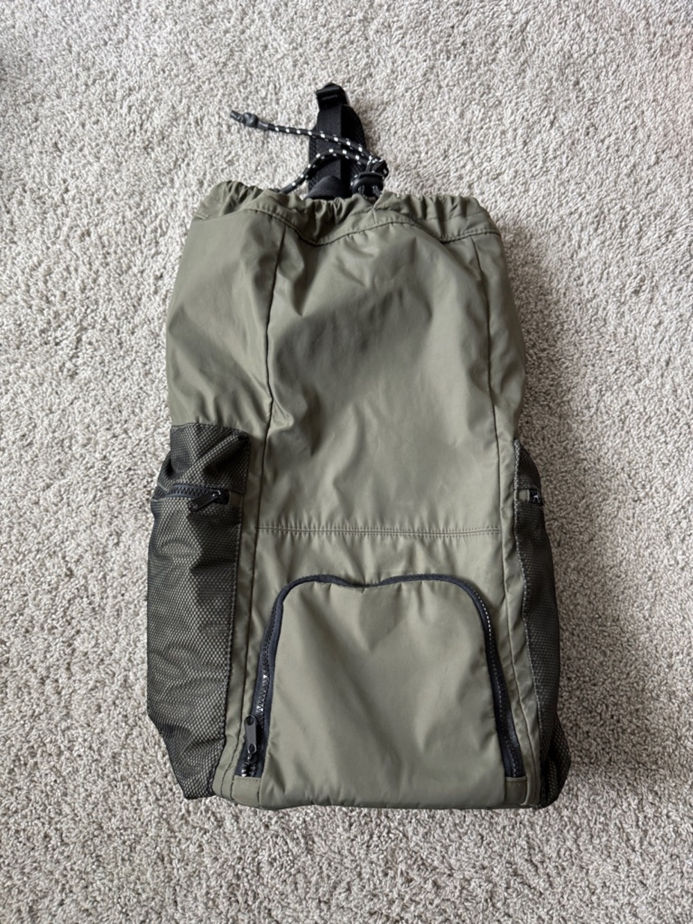 Original Use Olive Green Drawstring Backpack Lightweight Sport Travel Bag